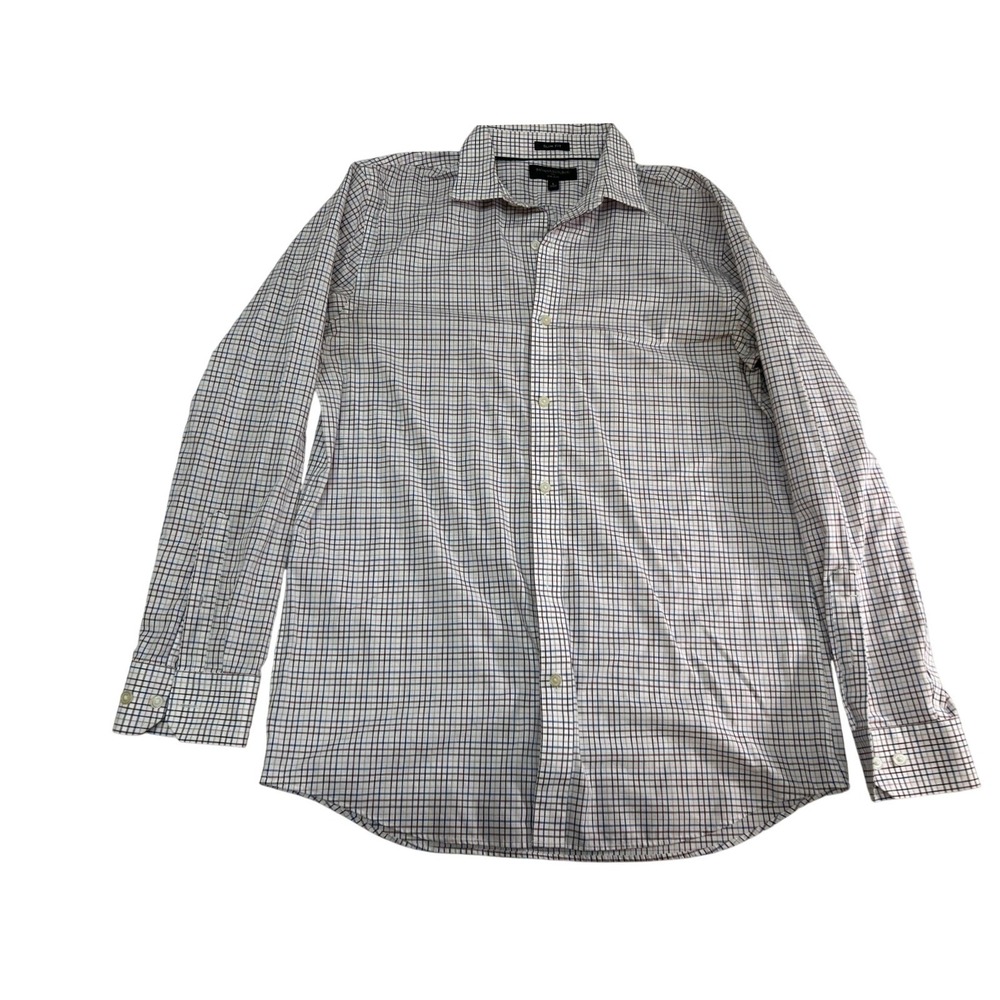 Banana Republic check‎ dress shirt Men's size Large white long-sleeve